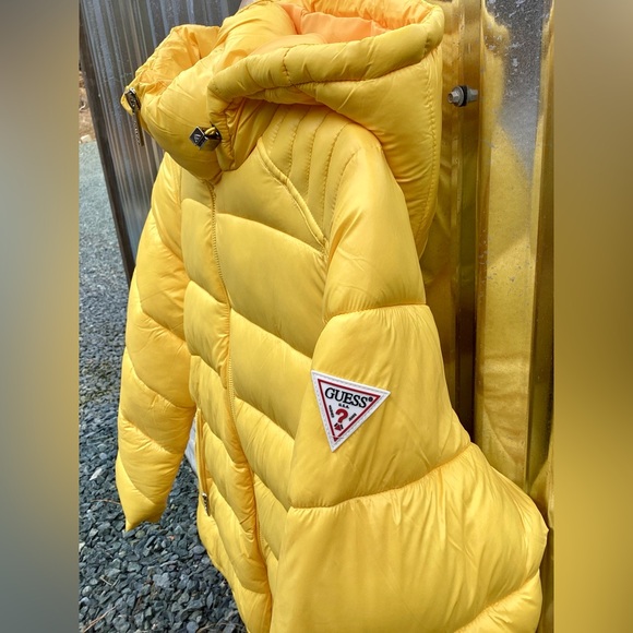 NTW WOMENS GUESS HOODED PUFFER JACKET Size: Large Color: Yellow - Picture 4 of 15